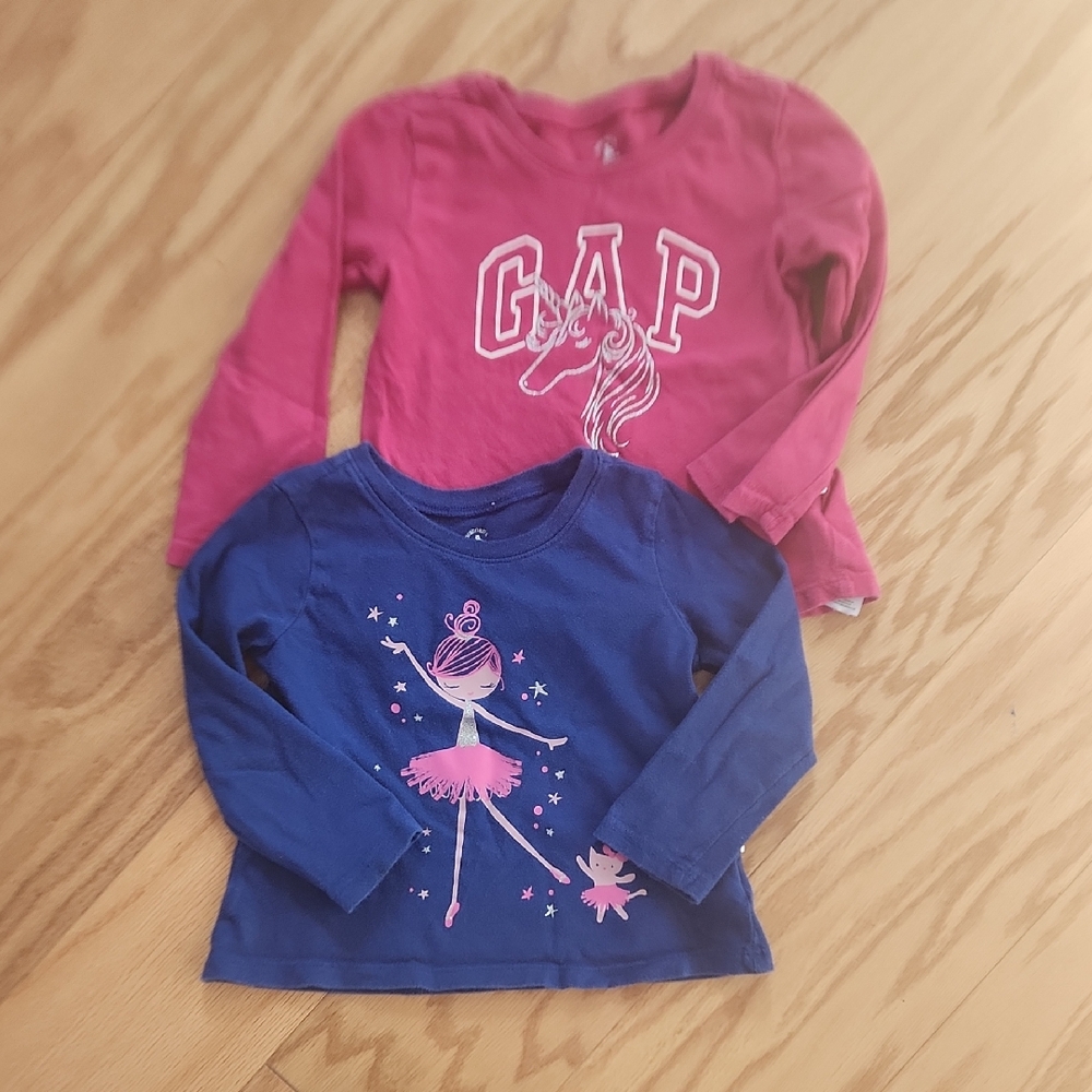 GAP Kids Pink Unicorn and Blue Ballerina Tees 2 T